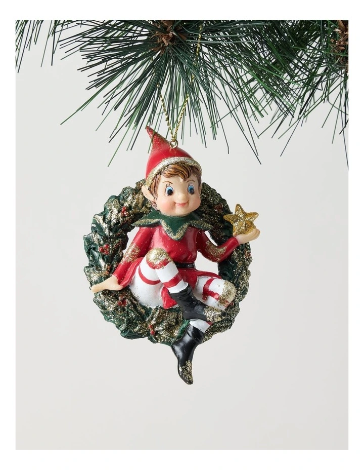 Nostalgia Christmas Resin Wreath with Elf 8cm in Red/Green image 1