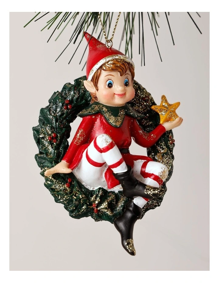 Candyland Christmas Resin Wreath with Elf 8cm in Red/Green image 2