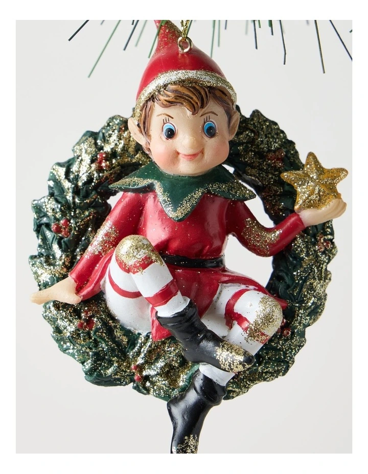 Nostalgia Christmas Resin Wreath with Elf 8cm in Red/Green image 2