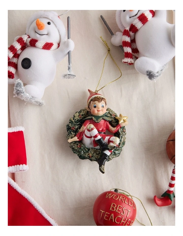 Nostalgia Christmas Resin Wreath with Elf 8cm in Red/Green image 3