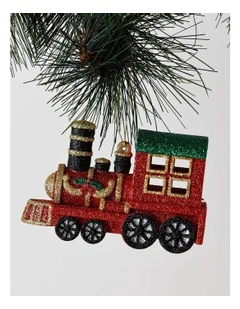 Candyland Christmas Glitter Red Train Ornament 12cm in Red