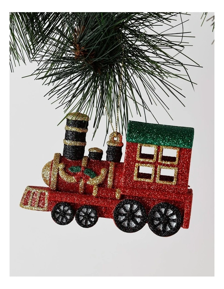 Candyland Christmas Glitter Red Train Ornament 12cm in Red image 1