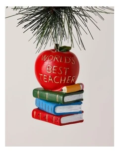 Candyland Christmas Polyresin Teacher's Apple & Books Ornament 8cm in Multi