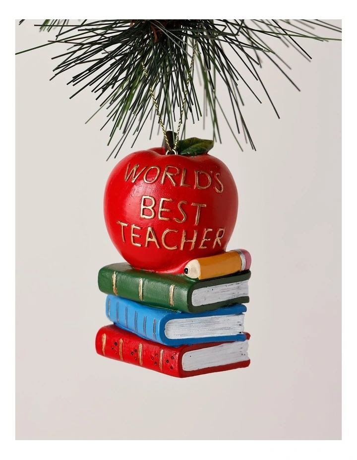 Candyland Christmas Polyresin Teacher's Apple & Books Ornament 8cm in Multi image 1