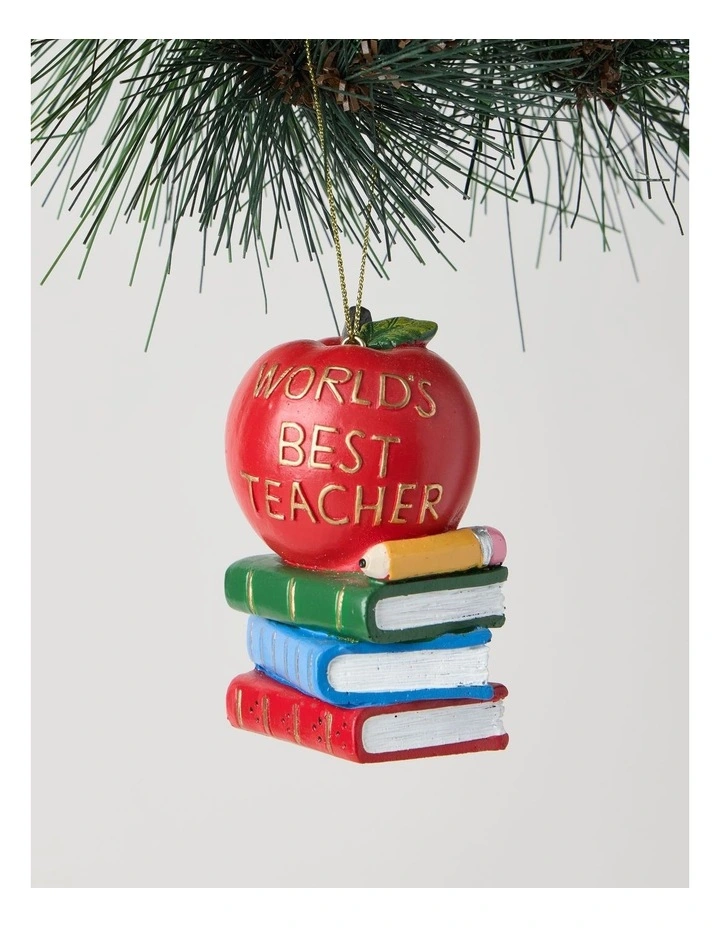 Nostalgia Christmas Polyresin Teacher's Apple & Books Ornament 8cm in Multi image 1