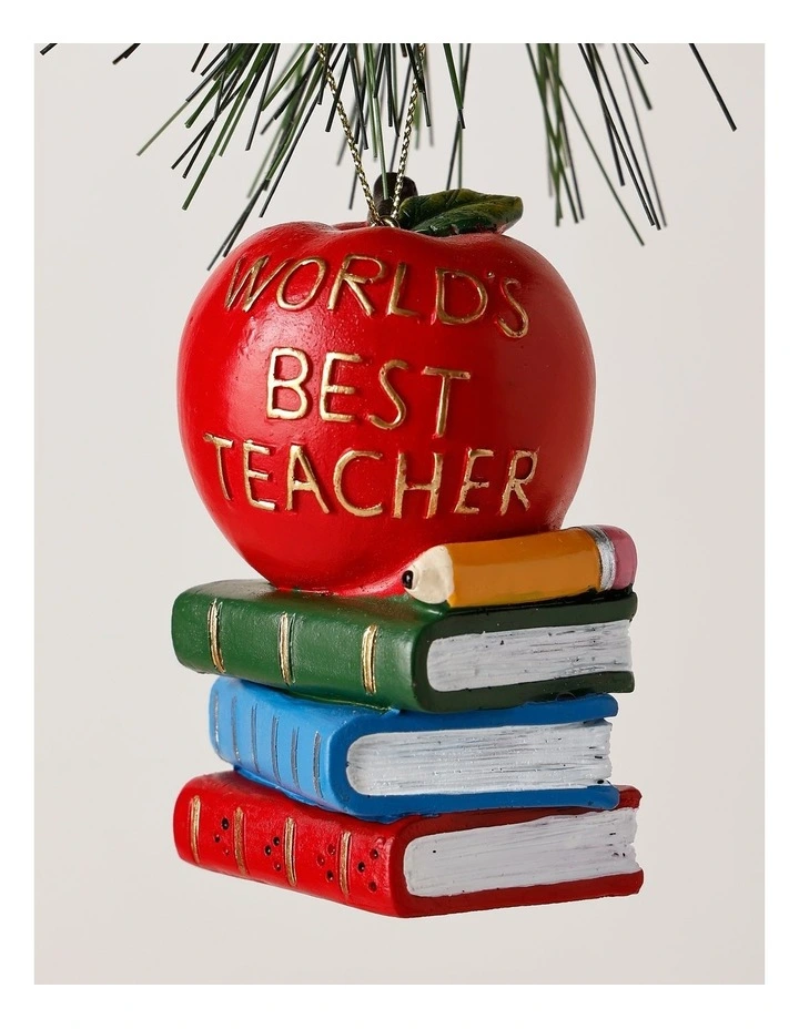 Candyland Christmas Polyresin Teacher's Apple & Books Ornament 8cm in Multi image 2