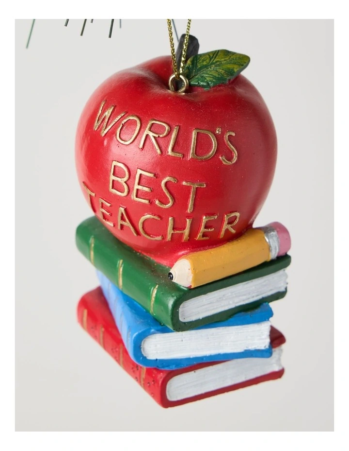 Nostalgia Christmas Polyresin Teacher's Apple & Books Ornament 8cm in Multi image 2