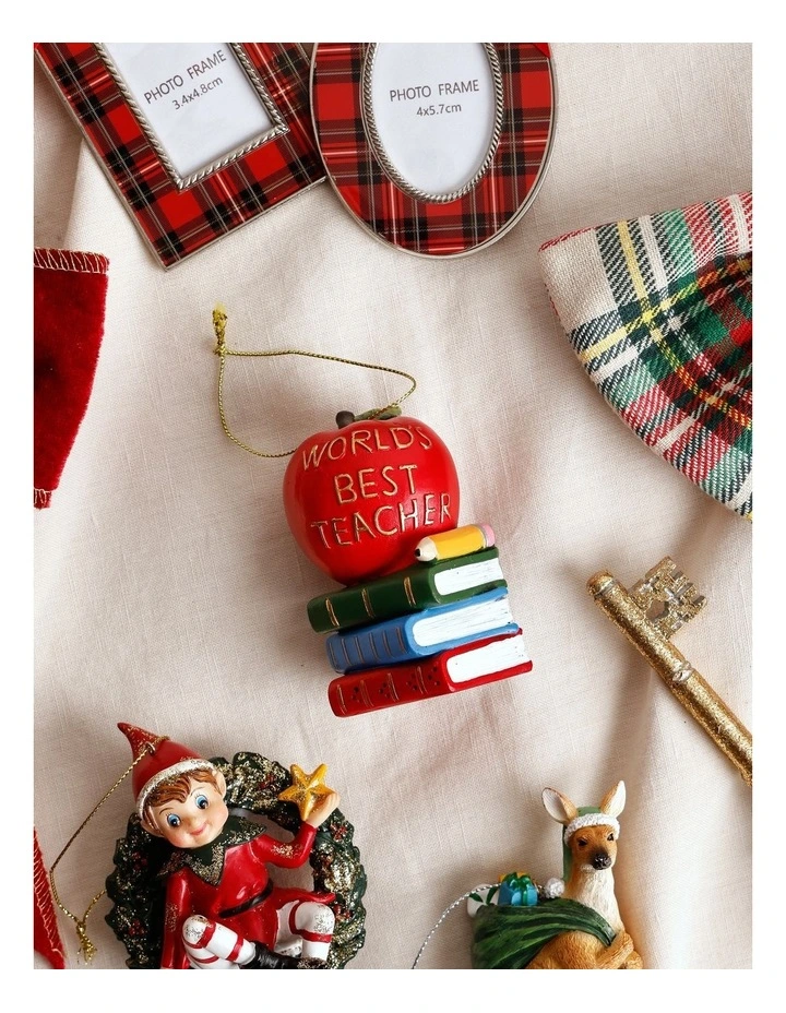 Candyland Christmas Polyresin Teacher's Apple & Books Ornament 8cm in Multi image 3