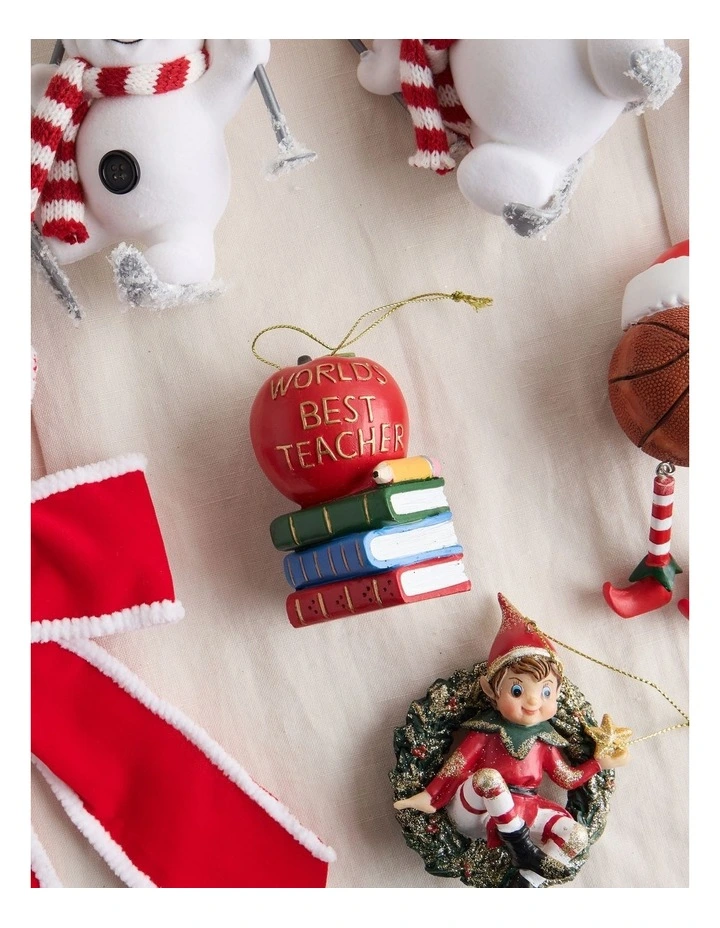 Nostalgia Christmas Polyresin Teacher's Apple & Books Ornament 8cm in Multi image 3