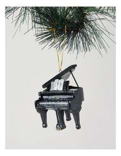 Heirloom Christmas Resin Hanging Grand Piano Ornament 9cm in Black