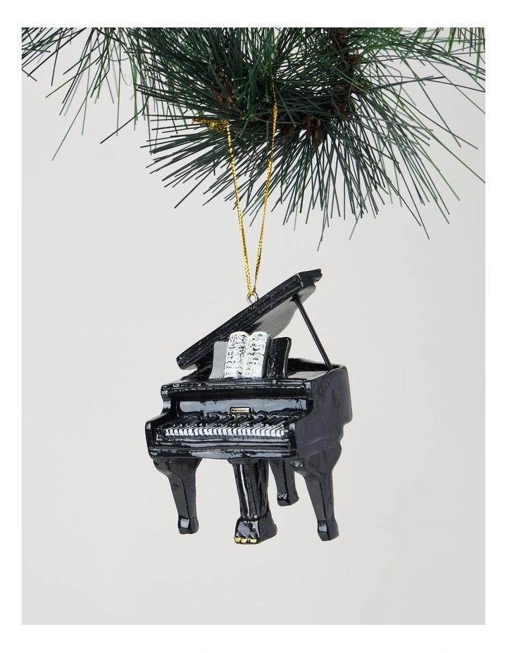 Heirloom Christmas Resin Hanging Grand Piano Ornament 9cm in Black image 1