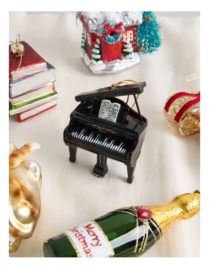 Heirloom Christmas Resin Hanging Grand Piano Ornament 9cm in Black image 3
