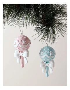Candyland Christmas Assorted Polyresin Baby's First Rattle Ornament 9cm in Pink/Blue