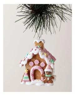 Candyland Christmas Claydough Gingerbread House Ornament 8cm in Multi