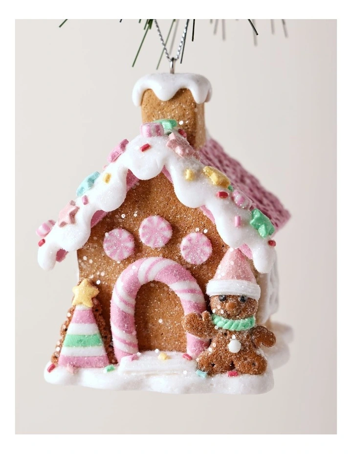 Candyland Christmas Claydough Gingerbread House Ornament 8cm in Multi image 2