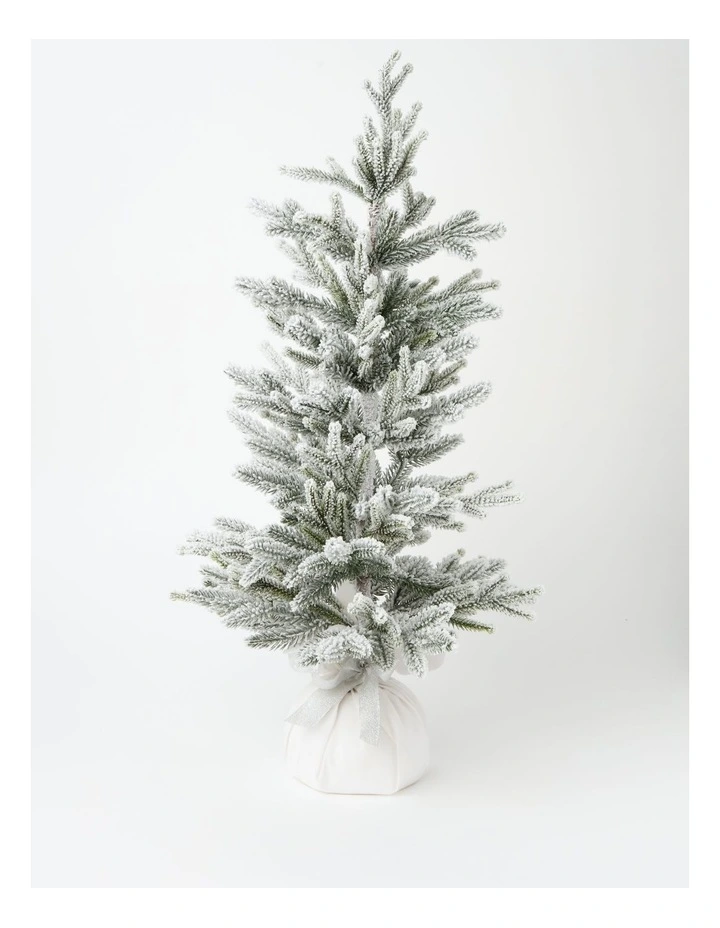 Luxe Christmas Flocked Table Tree withVelvet Base in White image 1
