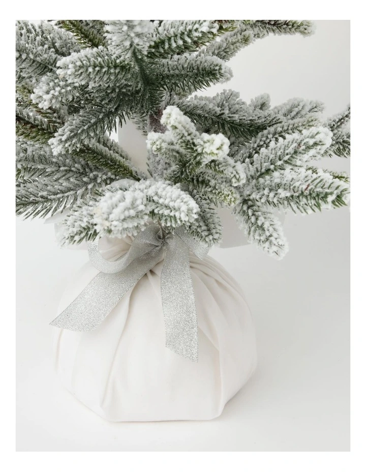 Luxe Christmas Flocked Table Tree withVelvet Base in White image 2