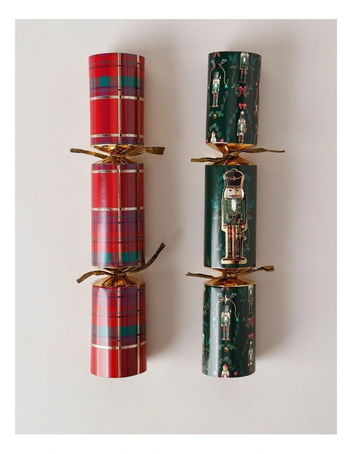 Heirloom Christmas Nutcracker/Red Tartan 6pk Crackers 30cm in Red image 2