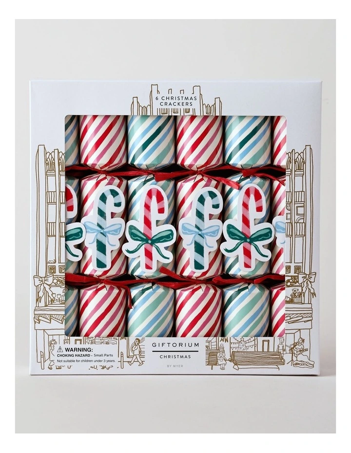 Candyland Christmas Stripe/Candy Cane 6pk Crackers 30cm in Pastel image 1
