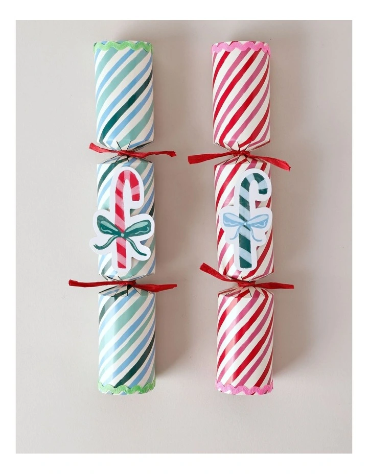 Candyland Christmas Stripe/Candy Cane 6pk Crackers 30cm in Pastel image 2