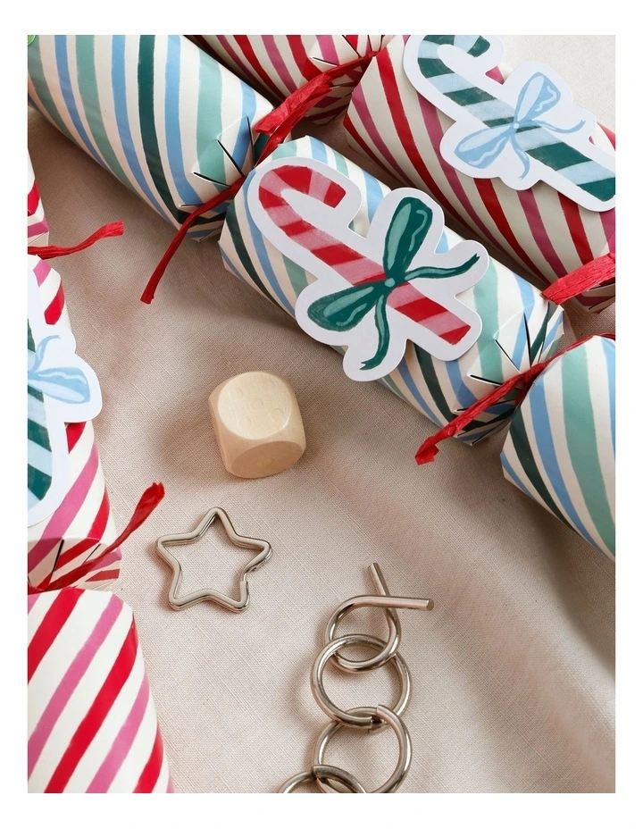 Candyland Christmas Stripe/Candy Cane 6pk Crackers 30cm in Pastel image 4