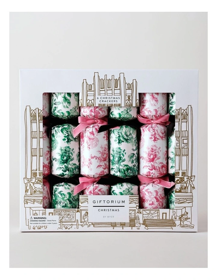 Luxe Christmas Toile/Bow 6pk Premium Crackers 35cm in Pink image 1