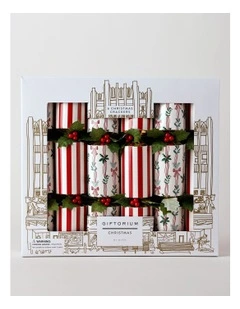 Heirloom Christmas Ribbon Garland/Stripes 6pk Premium Crackers 35cm in Red/Cream