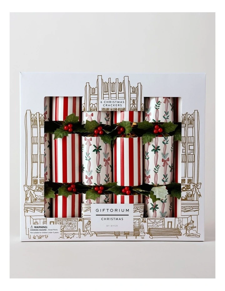 Heirloom Christmas Ribbon Garland/Stripes 6pk Premium Crackers 35cm in Red/Cream image 1