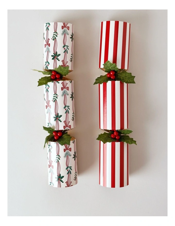 Heirloom Christmas Ribbon Garland/Stripes 6pk Premium Crackers 35cm in Red/Cream image 2