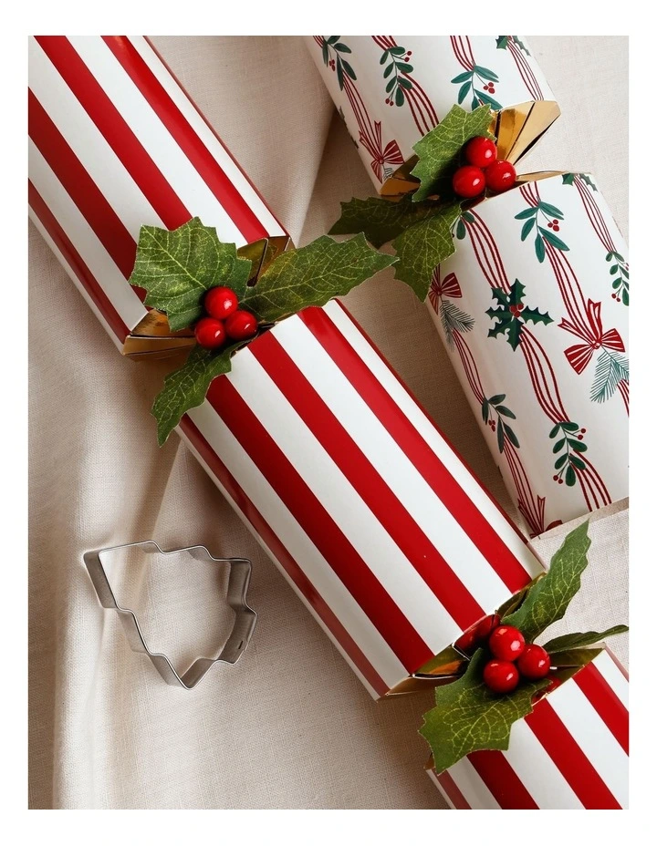 Heirloom Christmas Ribbon Garland/Stripes 6pk Premium Crackers 35cm in Red/Cream image 5