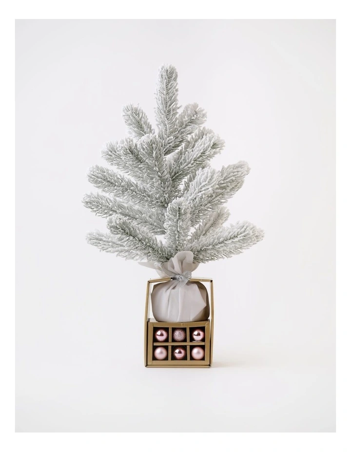 Luxe Christmas Flocked Douglas Fir Tabletop Tree with DIY Ornaments 46cm in Champagne image 1