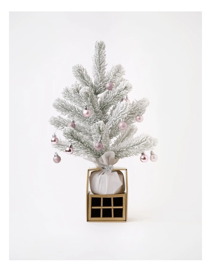 Luxe Christmas Flocked Douglas Fir Tabletop Tree with DIY Ornaments 46cm in Champagne image 3