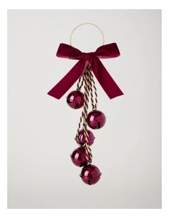 Heirloom Christmas Bell Cluster Door Hanger with Velvet Bow 43cm in Red