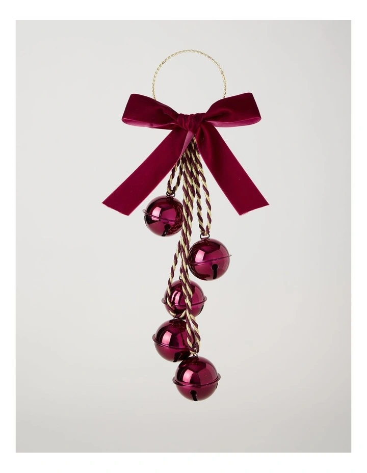 Heirloom Christmas Bell Cluster Door Hanger with Velvet Bow 43cm in Red image 1