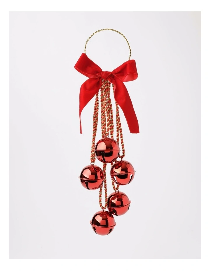 Heirloom Christmas Bell Cluster Door Hanger with Velvet Bow 25cm in Red image 1