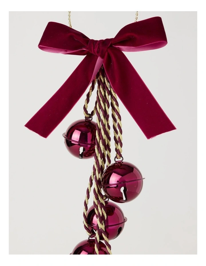 Heirloom Christmas Bell Cluster Door Hanger with Velvet Bow 43cm in Red image 2