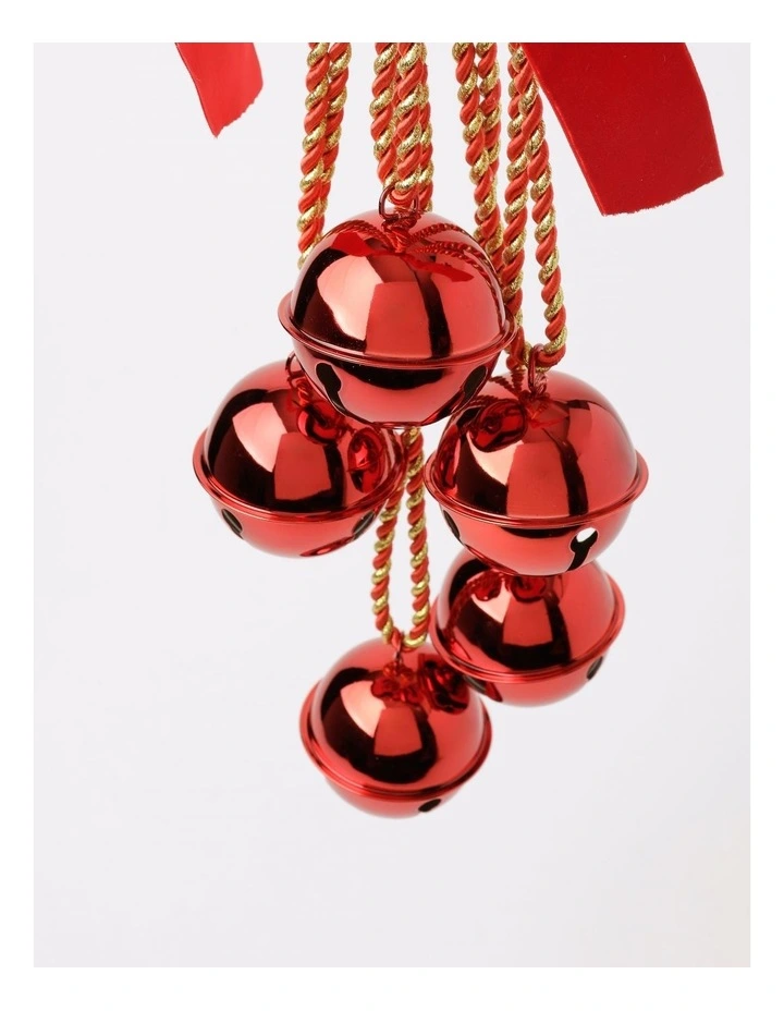 Heirloom Christmas Bell Cluster Door Hanger with Velvet Bow 25cm in Red image 2