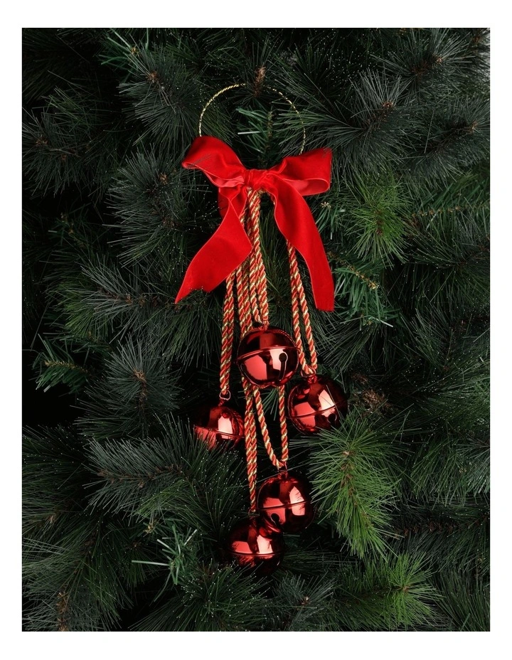 Heirloom Christmas Bell Cluster Door Hanger with Velvet Bow 25cm in Red image 3