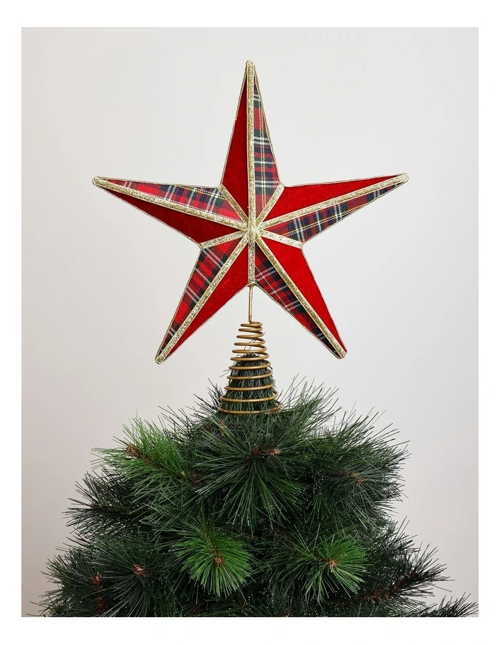 Heirloom Christmas Tartan Star Tree Topper 34cm in Multi image 1