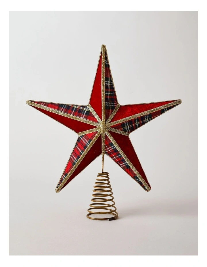Heirloom Christmas Tartan Star Tree Topper 34cm in Multi image 2