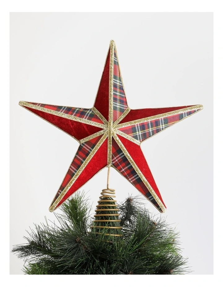 Heirloom Christmas Tartan Star Tree Topper 34cm in Multi image 4
