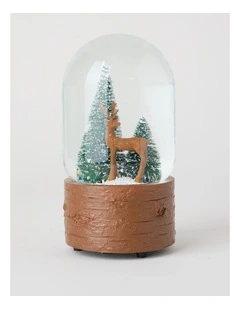 Harvest Christmas Polyresin Reindeer with Trees Musical Snowglobe 18cm in Brown