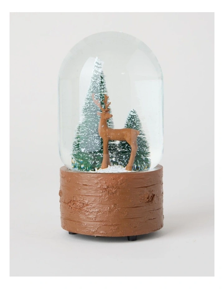 Harvest Christmas Polyresin Reindeer with Trees Musical Snowglobe 18cm in Brown image 1