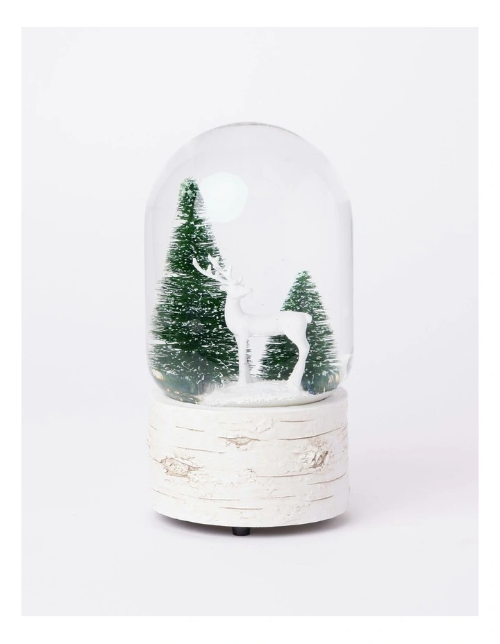 Harvest Christmas Polyresin Reindeer with Trees Musical Snowglobe 18cm in White image 1