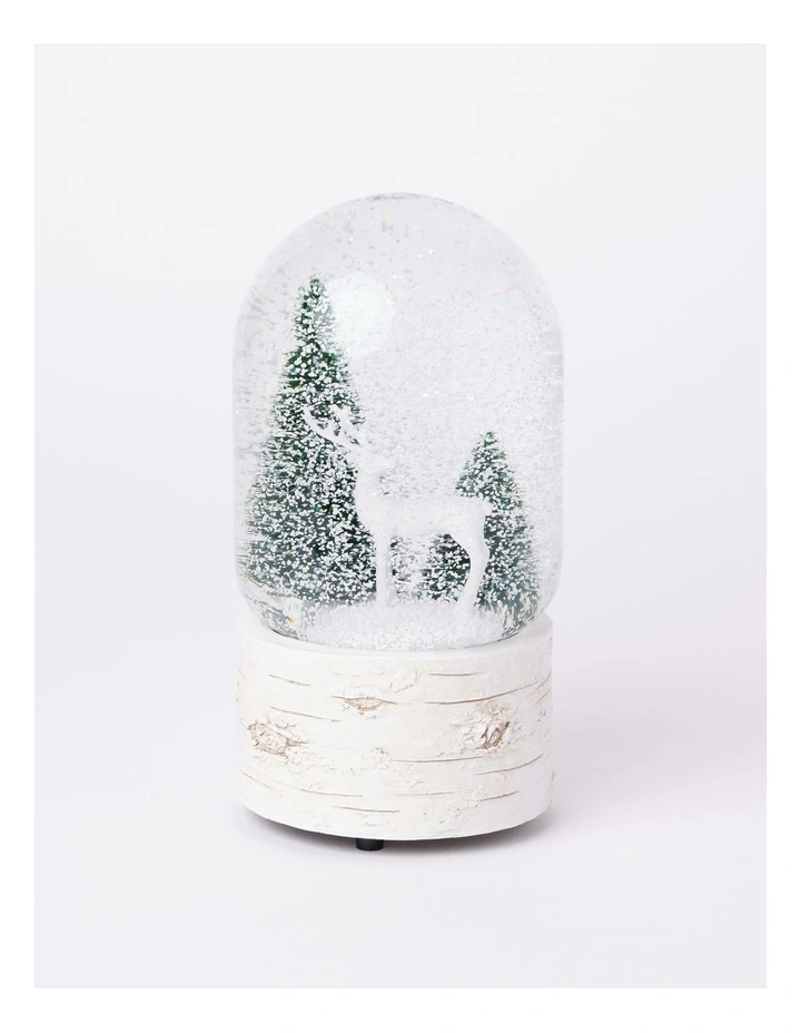 Harvest Christmas Polyresin Reindeer with Trees Musical Snowglobe 18cm in White image 2