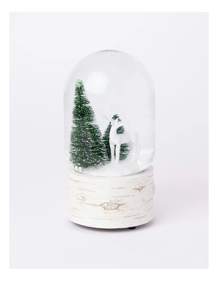 Harvest Christmas Polyresin Reindeer with Trees Musical Snowglobe 18cm in White image 4