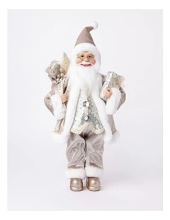 Luxe Christmas Magnus the Metallic Santa with Present 46cm in Champange