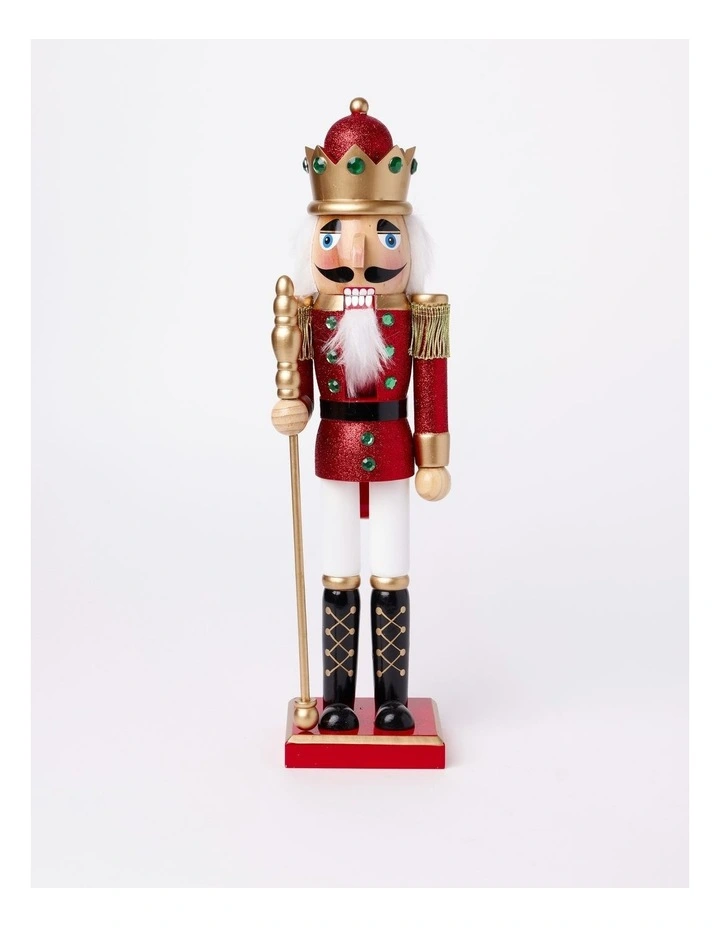 Heirloom Christmas Wooden Glittered Nutcracker 38cm in Red image 1