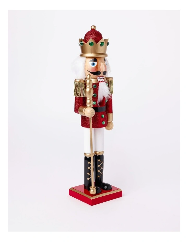 Heirloom Christmas Wooden Glittered Nutcracker 38cm in Red image 2