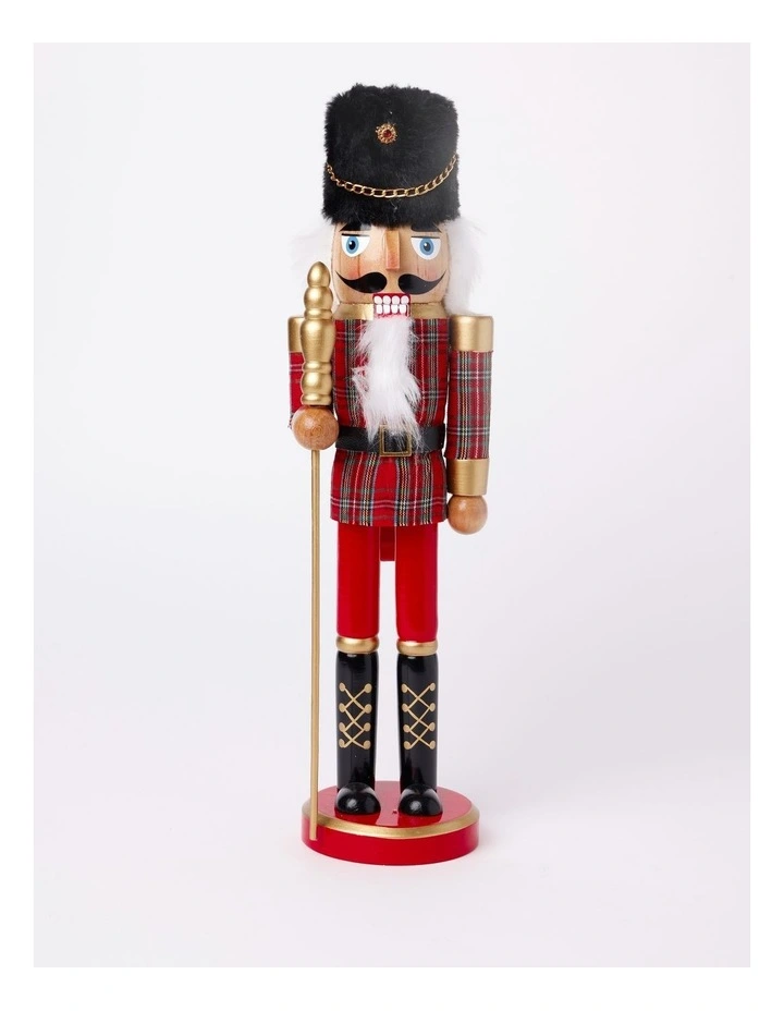 Heirloom Christmas Wooden Terence the Tartan Nutcracker 38cm in Red/Blue image 1